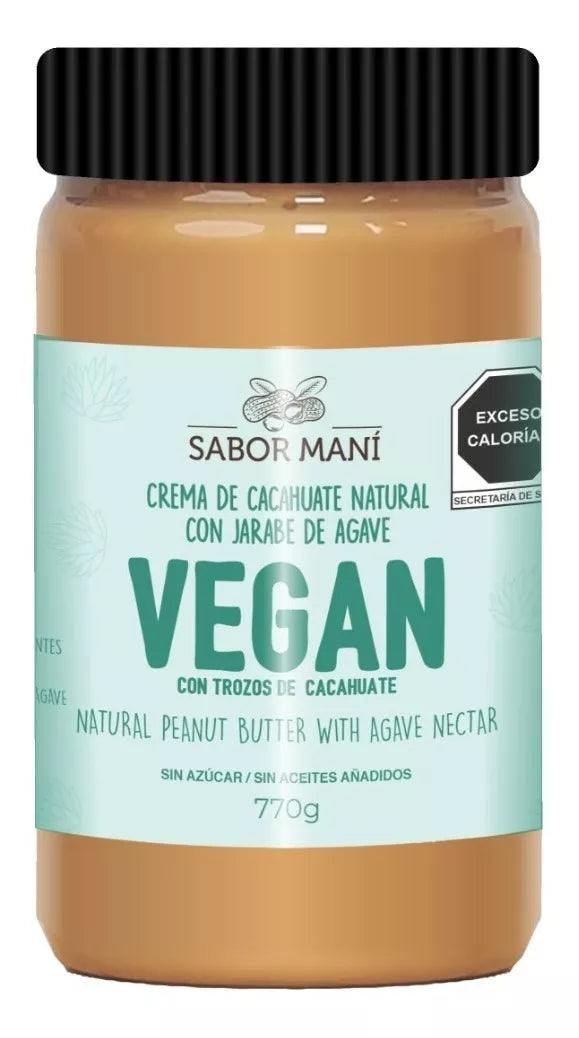SABOR MANÍ Crema de cacahuate con jarabe de agave y trozos VEGAN - Pet 770g