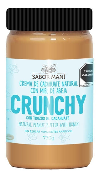 SABOR MANÍ Crema de cacahuate con miel de abeja y trozos de cacahuate CRUNCHY 770g Pet