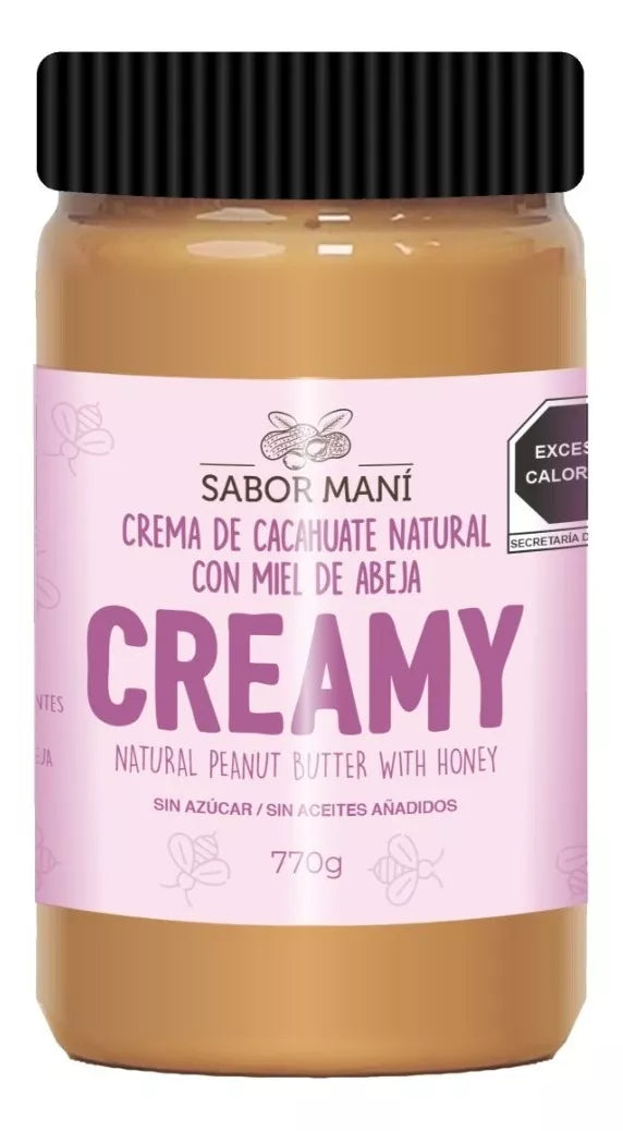 Sabor Maní Crema de Cacahuate con Miel de Abeja 770g Pet | Textura Cremosa (Creamy) | Natural Sin Conservadores