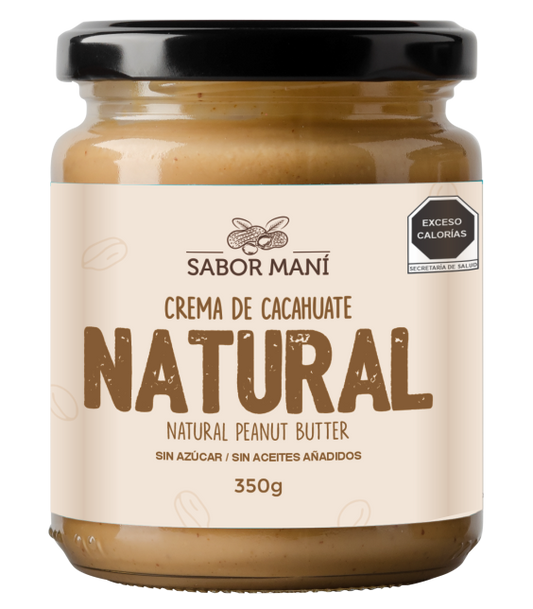 SABOR MANÍ - Crema de Cacahuate Natural sin Azúcar 350g - Hecha con Cacahuates de nuestra propia cosecha y Sin Aditivos Artificiales - Perfecta para Snacks y Recetas