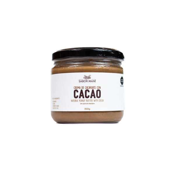 Sabor Maní Crema de Cacahuate con Cacao 350g | Sabor Chocolate Natural | Sin Azúcar Añadida | Solo 4 Ingredientes