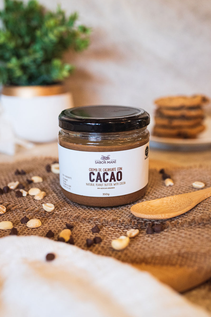 Sabor Maní Crema de Cacahuate con Cacao 350g | Sabor Chocolate Natural | Sin Azúcar Añadida | Solo 4 Ingredientes