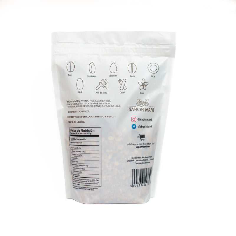 Sabor Maní Granola Artesanal Horneada a la Leña 350g | Con Nuez, Almendra, Cacahuate, Dátil y Coco | 100% Natural Sin Conservadores