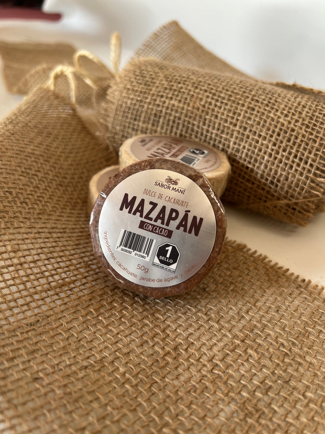 Caja con 10 piezas de Mazapanes SABOR MANÍ con Cacao 50g c/u