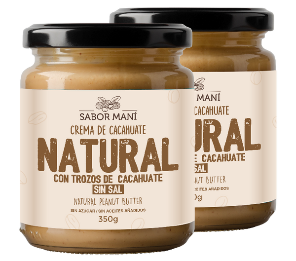 Sabor Maní 2-Pack Crema de Cacahuate Crunchy Sin Sal 700g (2x350g) | Con Trozos | Solo 1 Ingrediente | Natural