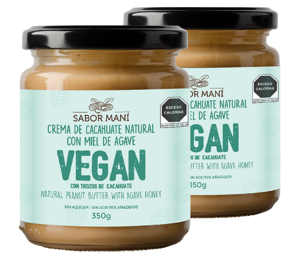Sabor Maní 2-Pack Crema de Cacahuate con Miel de Agave 700g (2x350g) | Endulzada Naturalmente | Sin Azúcar Refinada