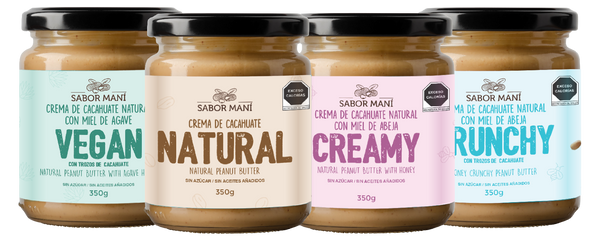 Sabor Maní 4-Pack Cremas de Cacahuate Surtido 1.4kg (4x350g) | Variedad de Sabores | 100% Naturales | Ideal para Regalo