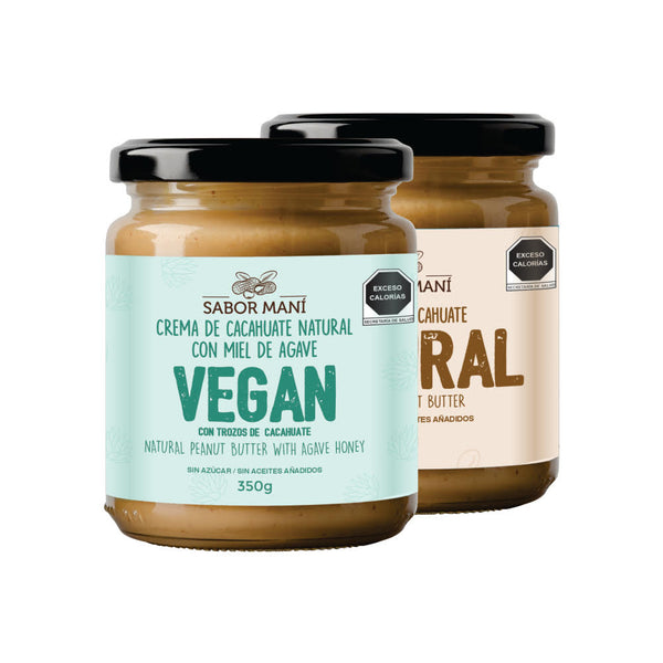 Sabor Maní Vegan Pack Cremas de Cacahuate Veganas 350g c/u | Sin Azúcar Refinada | 100% Naturales | Endulzadas con Agave