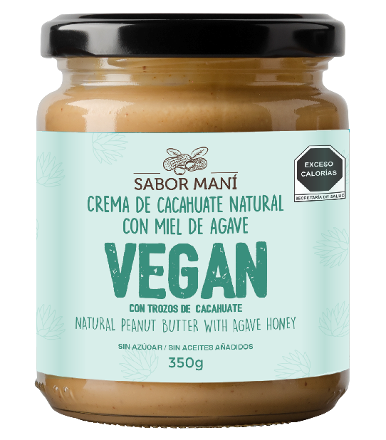Sabor Maní Crema de Cacahuate Vegana con Agave y Trozos 350g | Crunchy | Sin Azúcar Refinada | 100% Natural