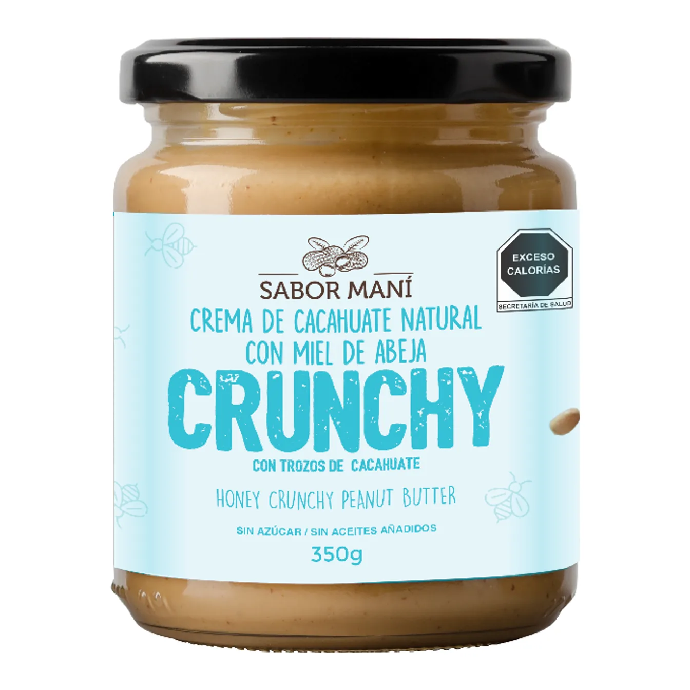 Crema de cacahuate natural con miel de abeja y trozos de cacahuate Crunchy 350g