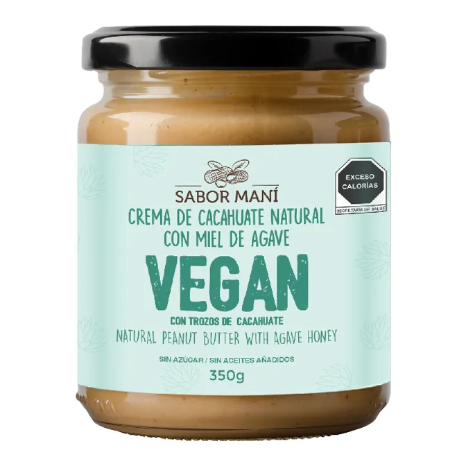 Crema de cacahuate natural con jarabe de agave Vegan